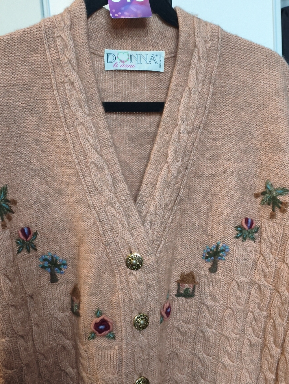 016 — Donna Embroidered Cable-Knit Wool/Alpaca Blend Cardigan
